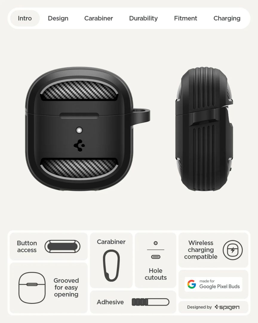 Spigen Rugged Armor case for Google Pixel Buds 2a Matte Black