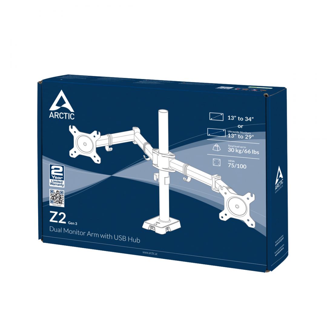 Arctic Z2 Gen 3 Desk Mount Dual Monitor Arm with USB Hub Black