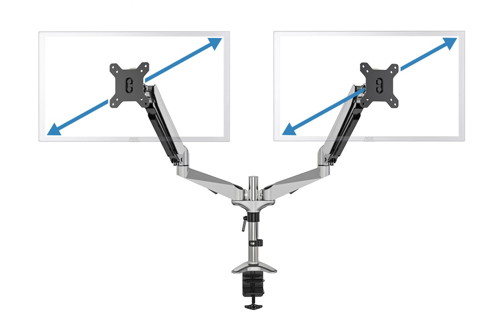 Digitus DA-90353 Universal Dual Desktop Monitor Mount With Gas Spring And Clamp Mount Silver