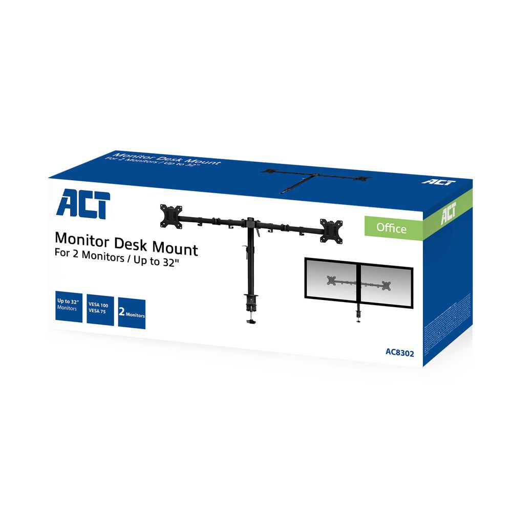 ACT AC8302 Monitor Desk Mount For 2 Monitors / Up to 32