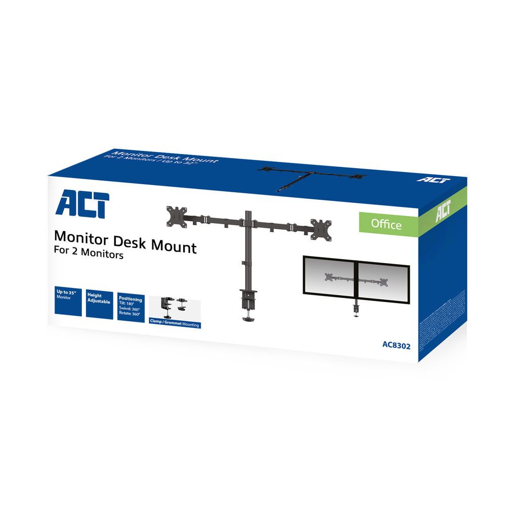 ACT AC8302 Monitor Desk Mount For 2 Monitors / Up to 35