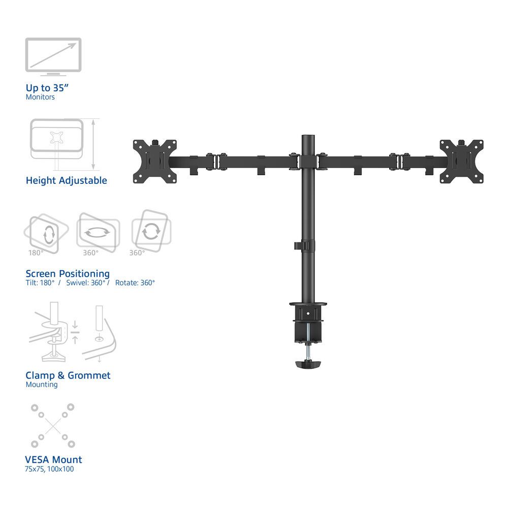 ACT AC8302 Monitor Desk Mount For 2 Monitors / Up to 35