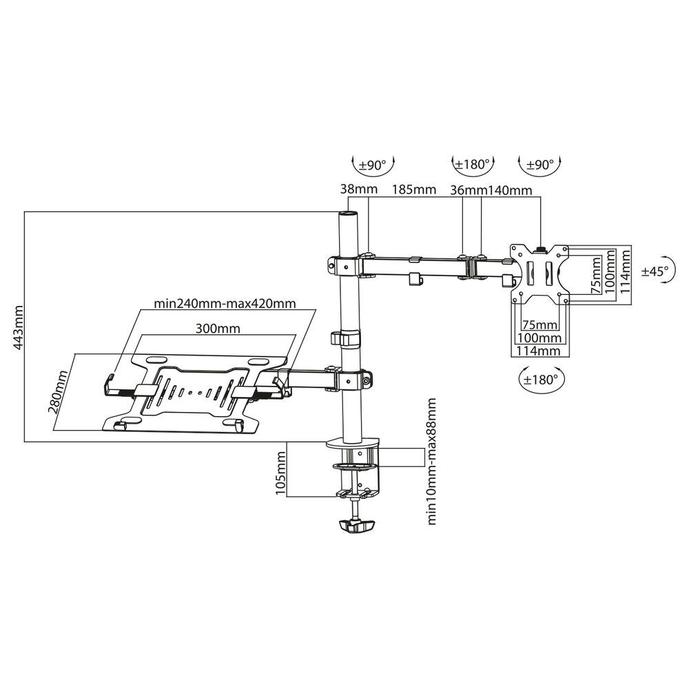 ACT AC8305 Single Monitor Arm with Laptop Arm 10