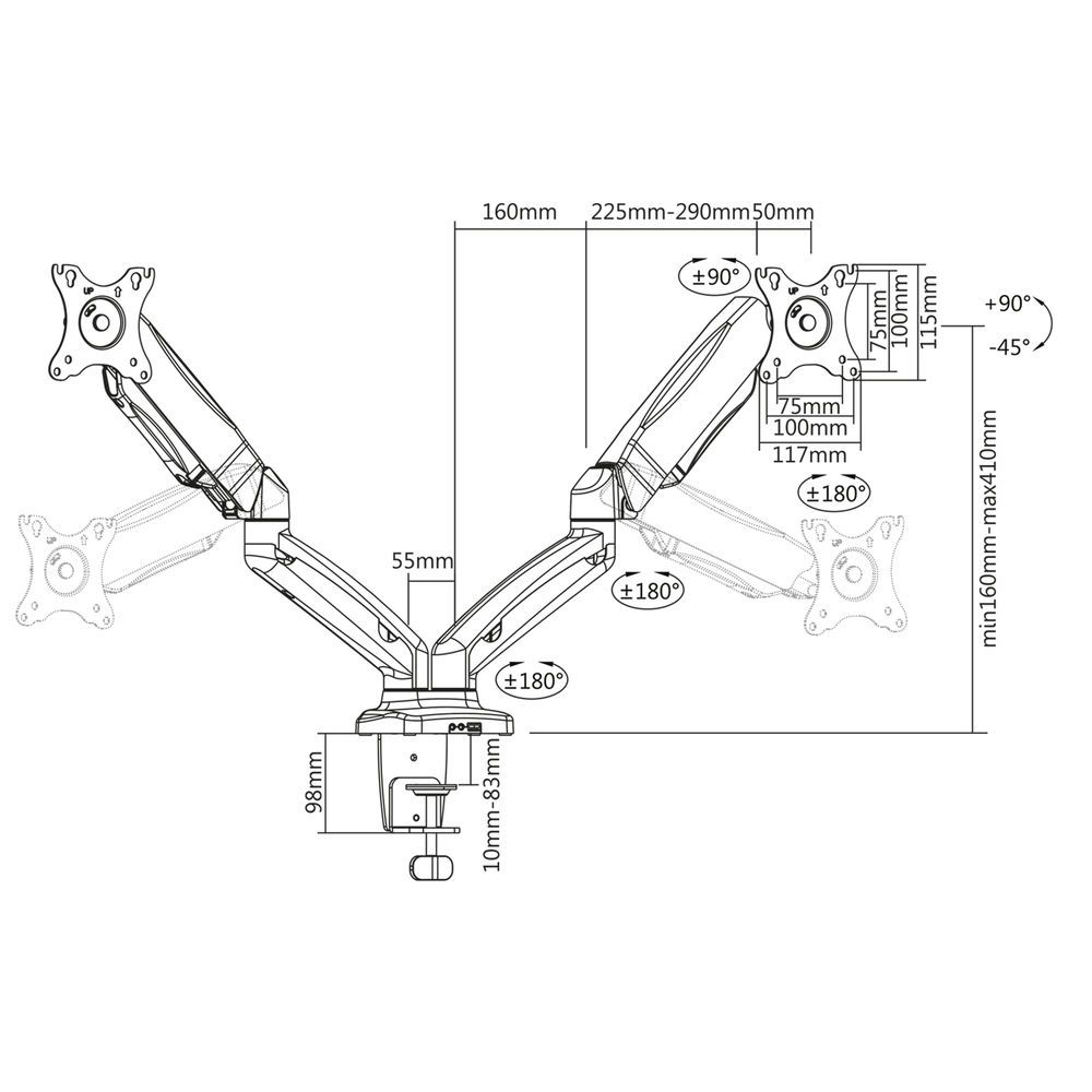ACT AC8312 Gas Spring Dual Monitor Arm Office 13