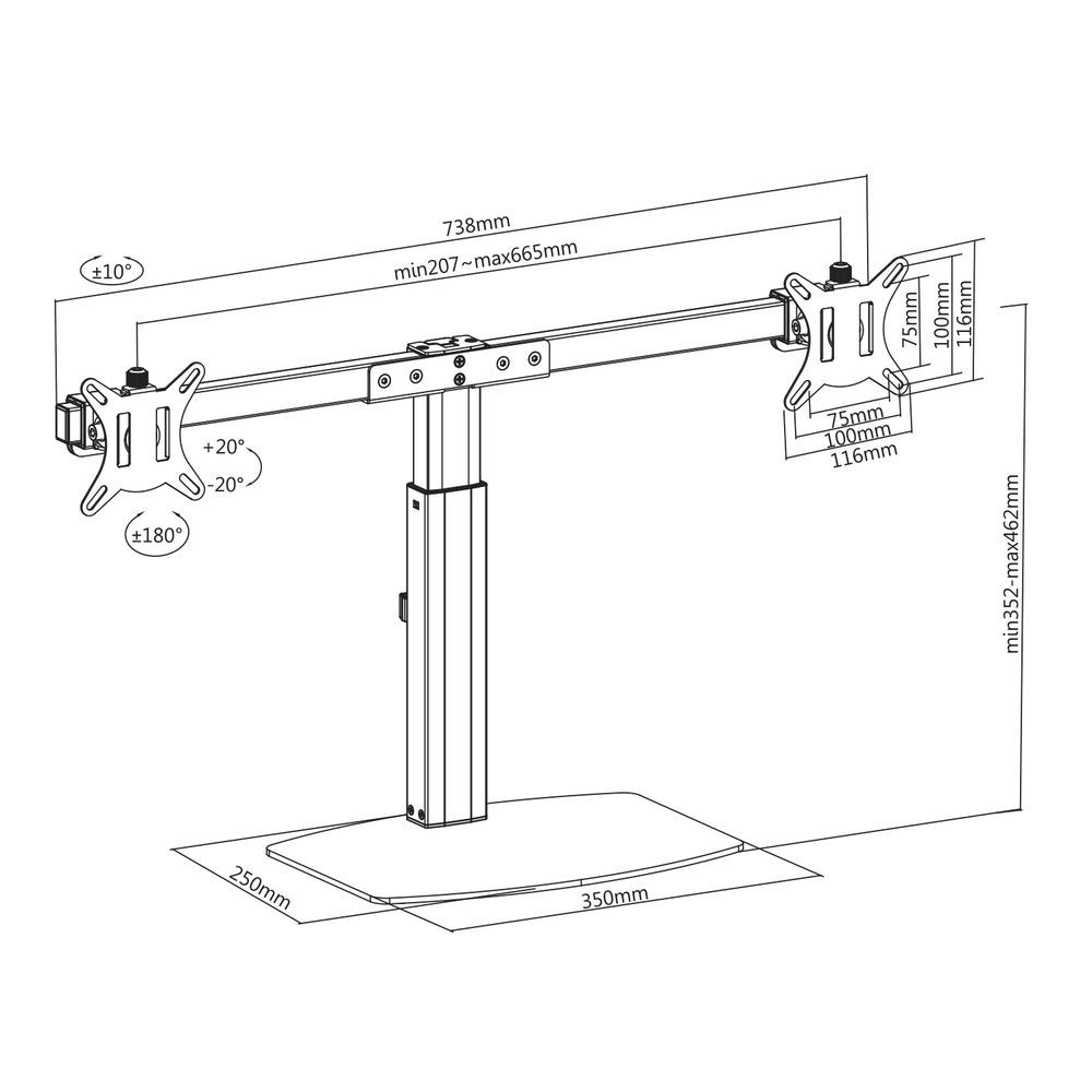 ACT AC8332 Free Standing Gas Spring Dual Monitor Arm Office Crossbar 10