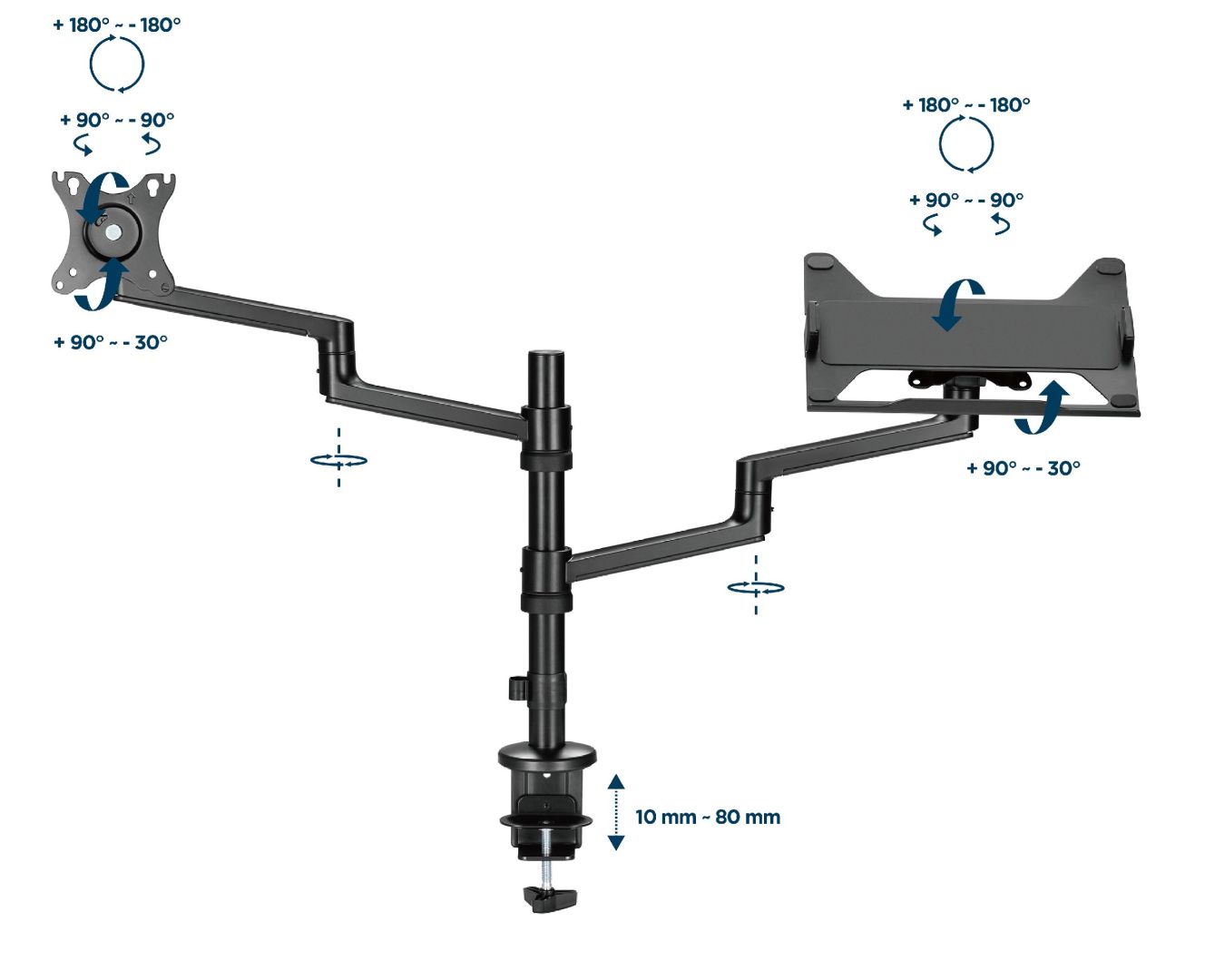 Gembird MA-DA-04 Desk mounted adjustable monitor arm with notebook tray 17