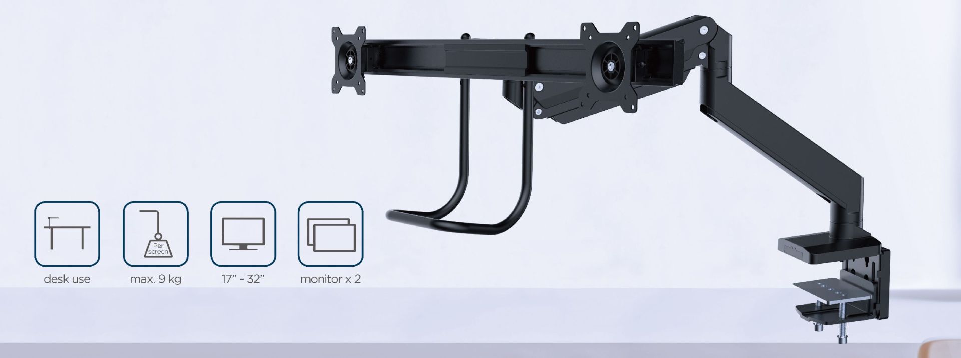 Gembird MA-DA2-04 Desk mounted adjustable monitor arm for 2 monitors 17