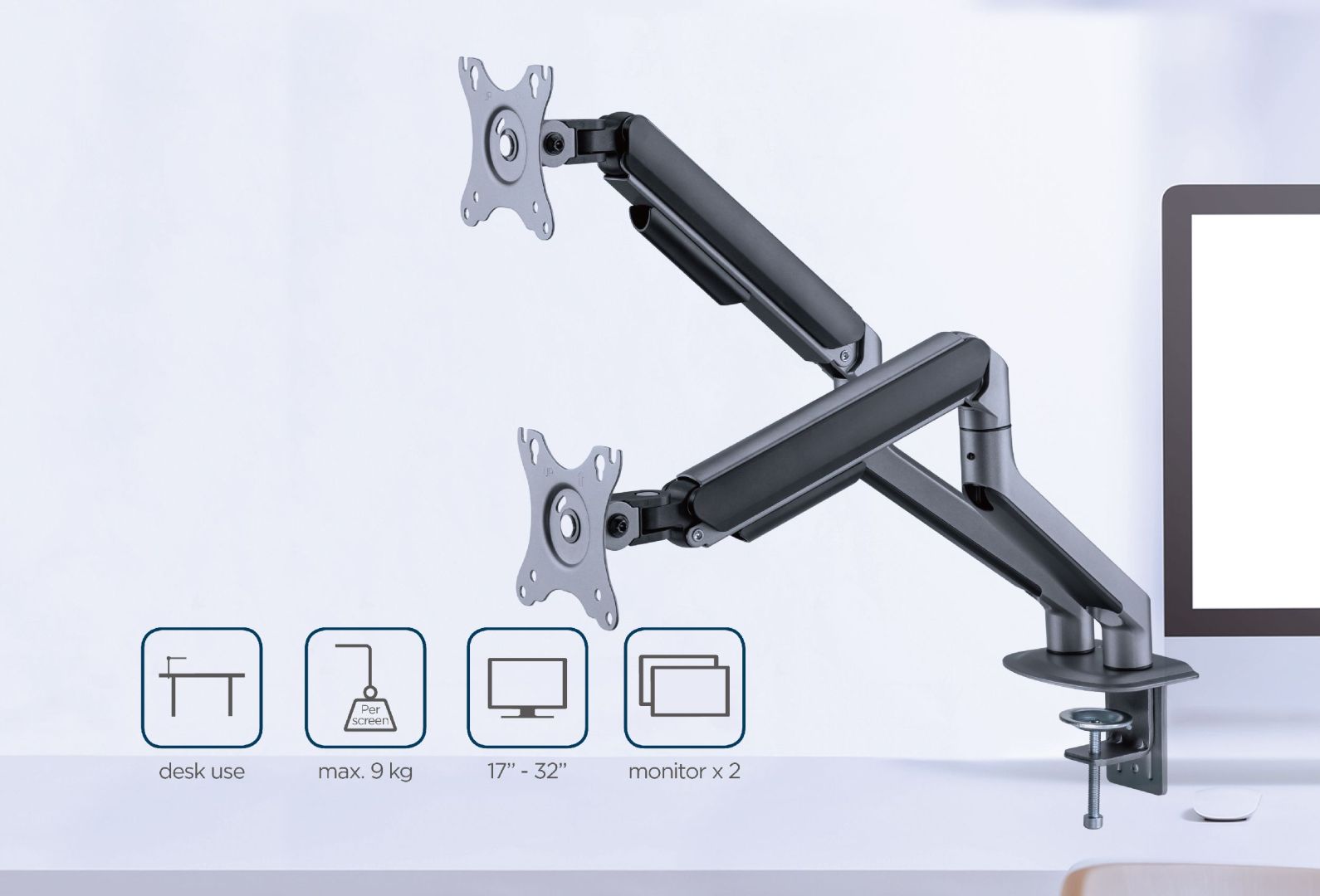 Gembird MA-DA2-05 Desk mounted adjustable double monitor arm 17