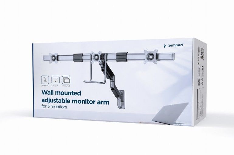Gembird MA-WA3-01 Wall mounted adjustable monitor arm for 3 monitors 17