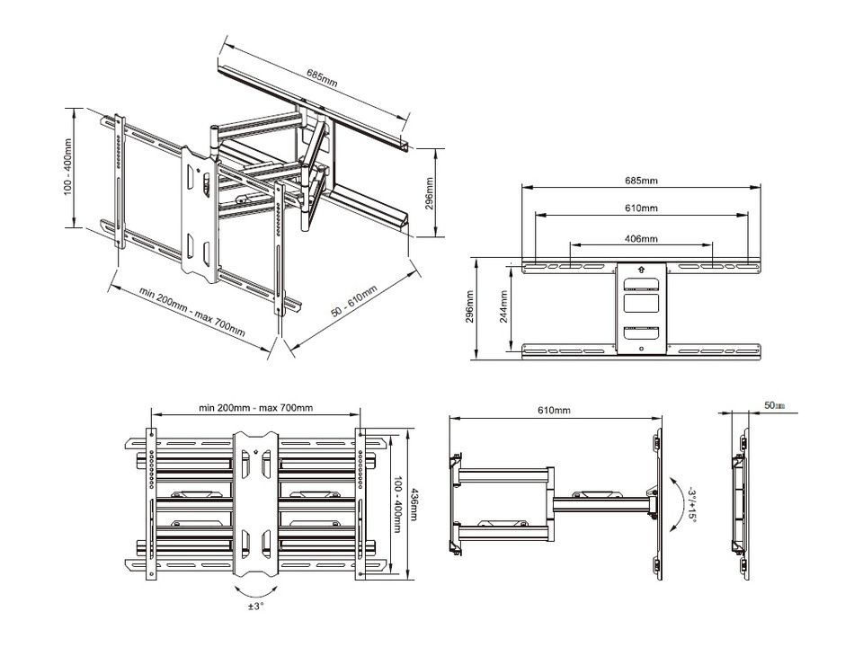 Multibrackets M Universal Flexarm Pro 60 kg Heavy Duty 55