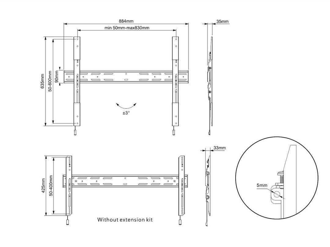 Multibrackets M Universal Wallmount Fixed X Large 42