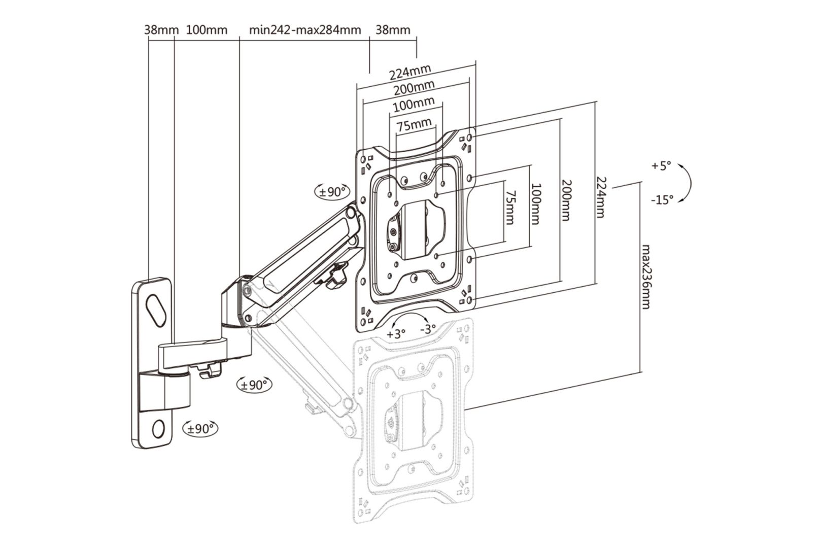 Digitus  Universal Monitor Wall Mount with Gas Spring and Swivel Arm 17
