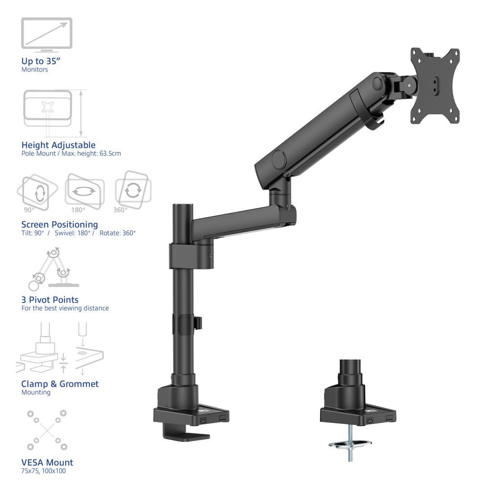 ACT AC8327 Single monitor arm office solid pro with mechanical spring