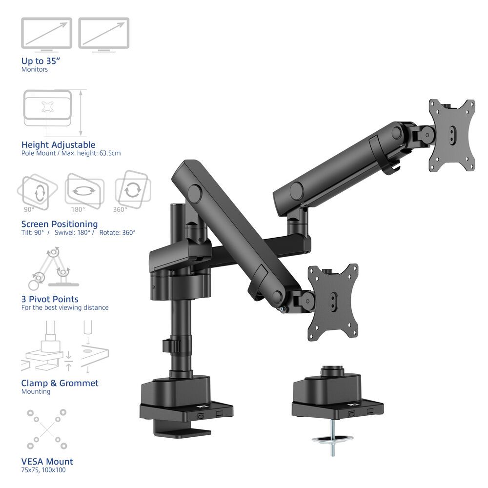 ACT AC8328 Dual monitor arm office solid pro, with mechanical spring