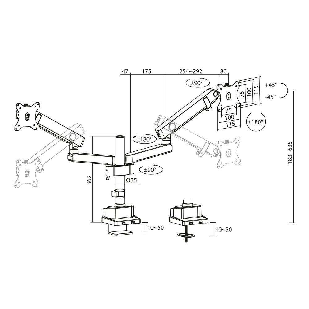 ACT AC8328 Dual monitor arm office solid pro, with mechanical spring