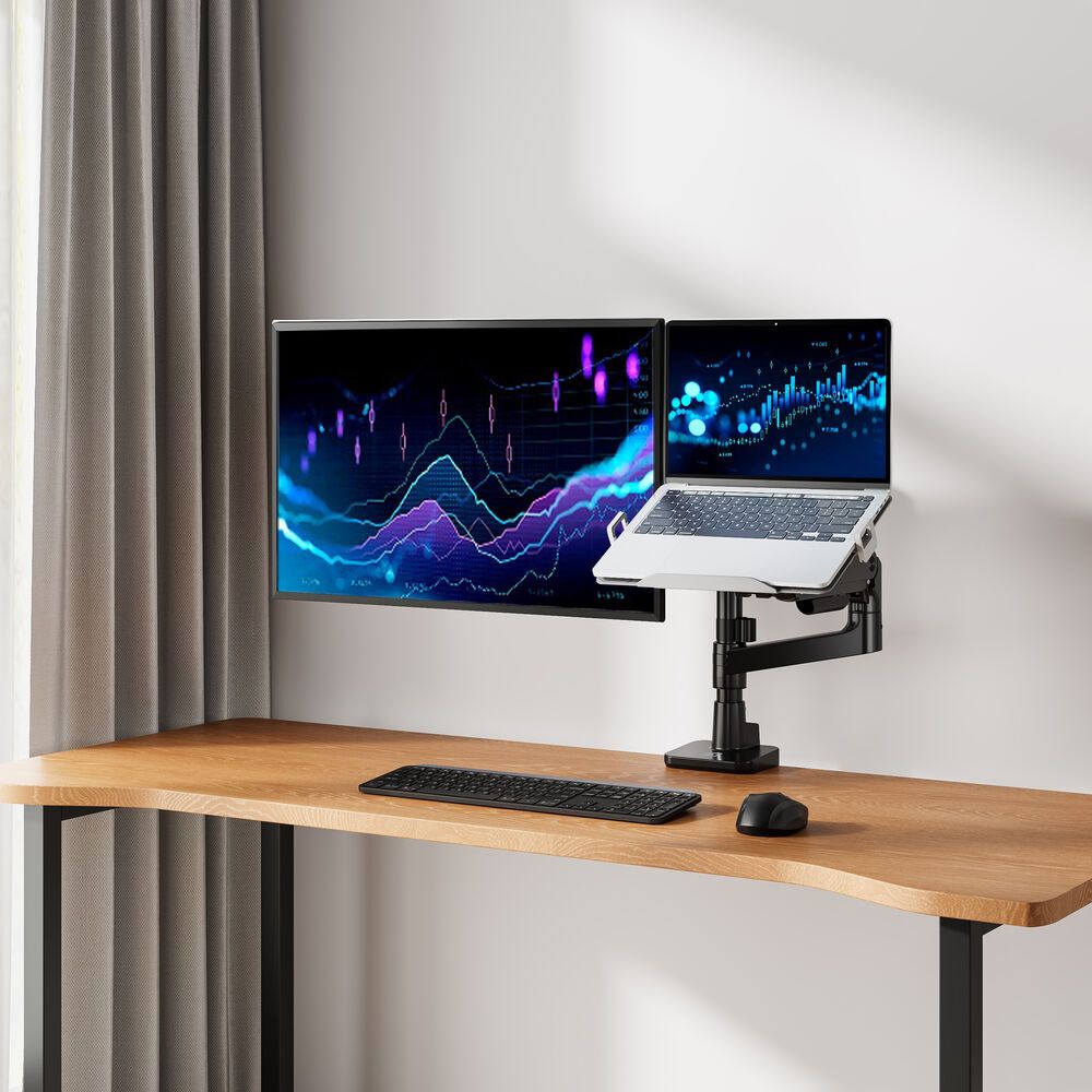 ACT AC8341 Single Monitor Arm and Laptop Arm Office Premium with Gas Spring Pole Mounted