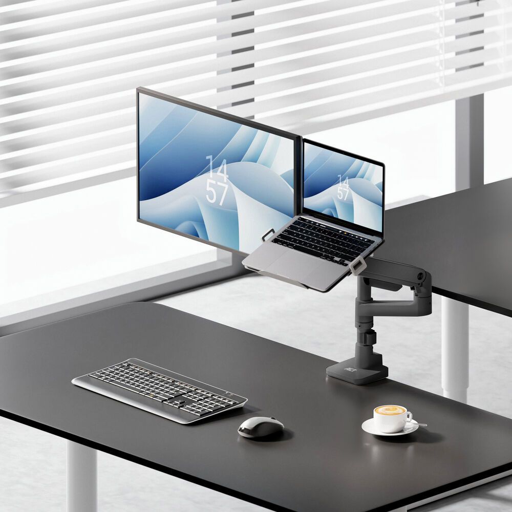 ACT AC8341 Single Monitor Arm and Laptop Arm Office Premium with Gas Spring Pole Mounted