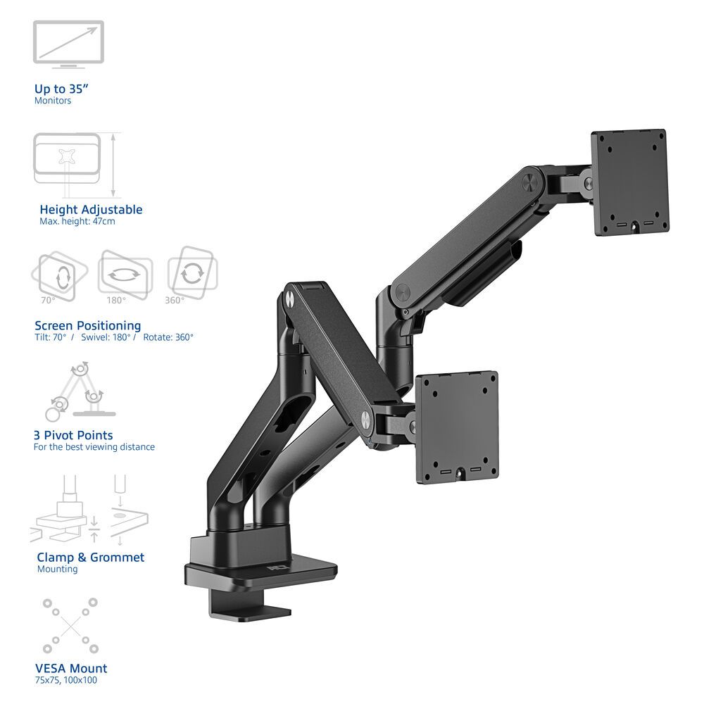 ACT AC8342 Dual Monitor Arm Office Premium with Gas Spring