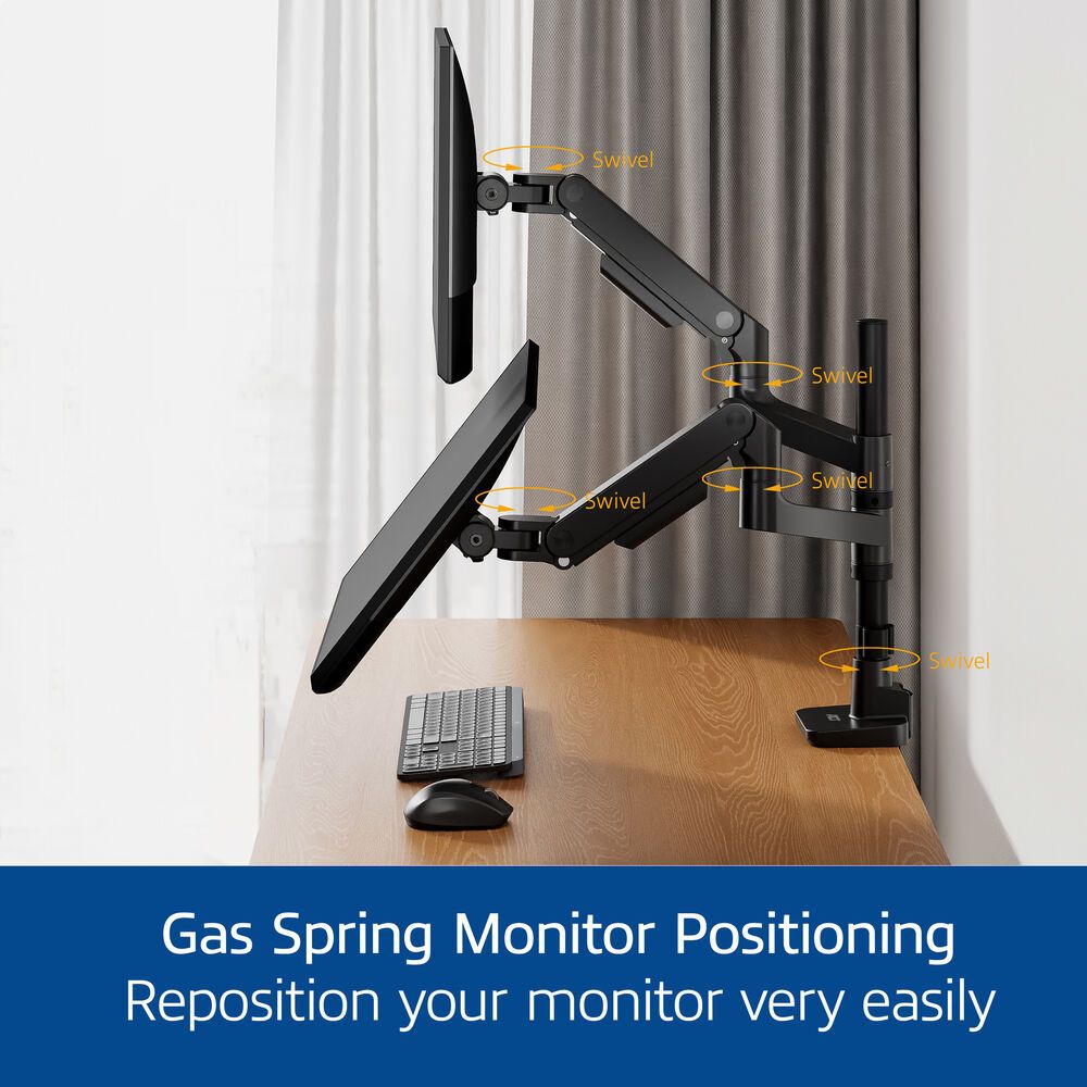 ACT AC8343 Dual Monitor Arm Office Premium with Gas Spring Pole Mounted