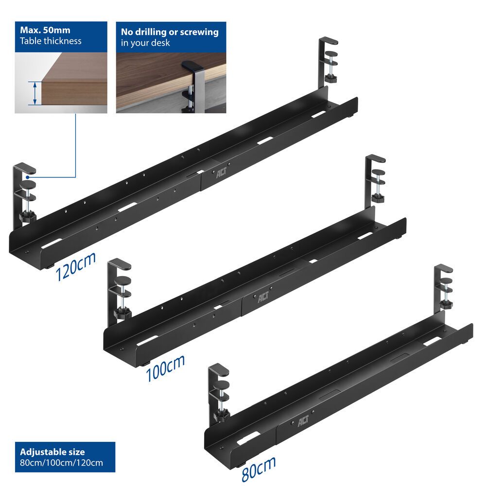 ACT AC8376 Under Desk Extendable Cable Management Tray with Clamp Mount