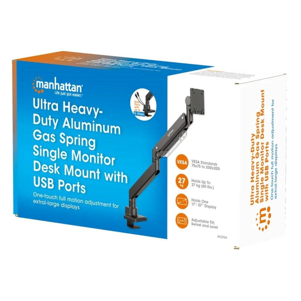 Manhattan Ultra heavy-Dusty Aluminium Gas Spring Single Desk Mount with USB Port 17