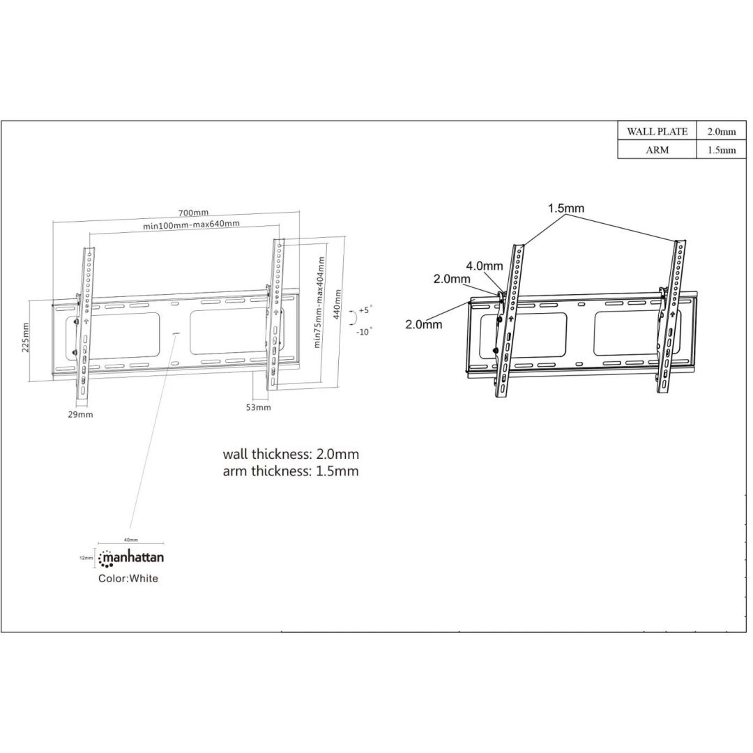 Manhattan Universal Flat-Panel TV Tilting Wall Mount with Post-Leveling Adjustment 37