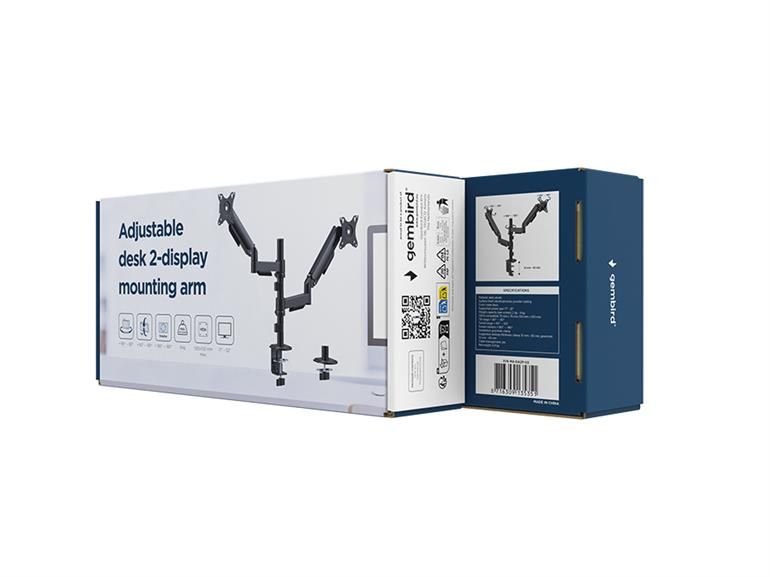 Gembird MA-DA2P-02 Adjustable desk 2-display mounting arm 17”-32” Black