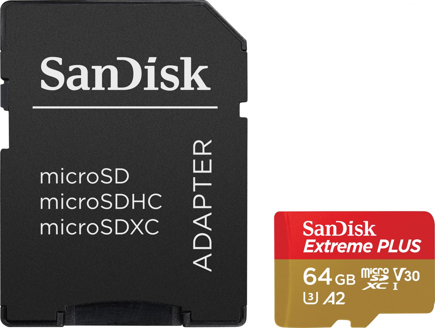 Sandisk 64GB microSDXC Extreme Plus Class 10 U3 A2 C10 V30 + adapterrel