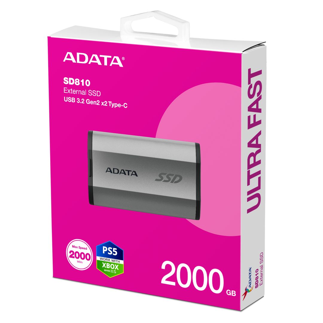 A-Data 2TB USB3.2 Type-C SD810 Silver Grey