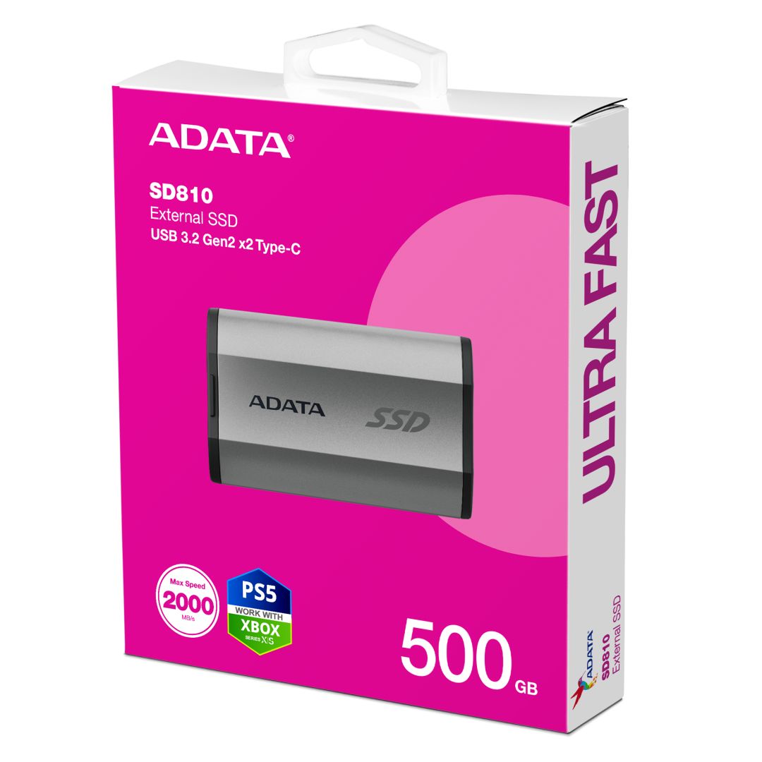 A-Data 500GB USB3.2 Type-C SD810 Silver Grey