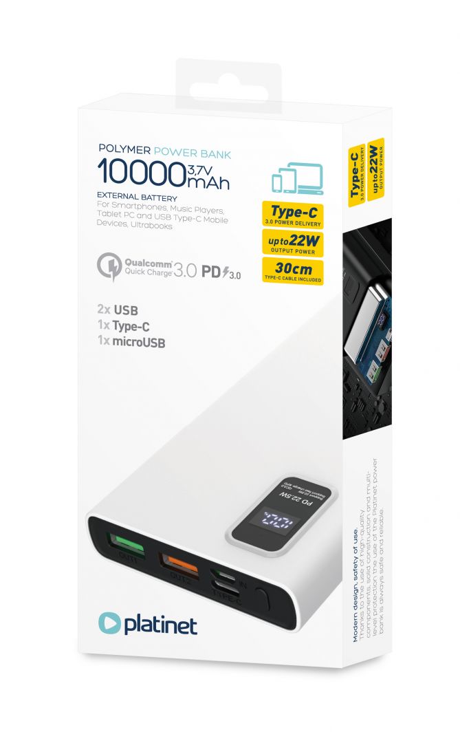 Platinet Polymer PD 3.0 QC 10000mAh White
