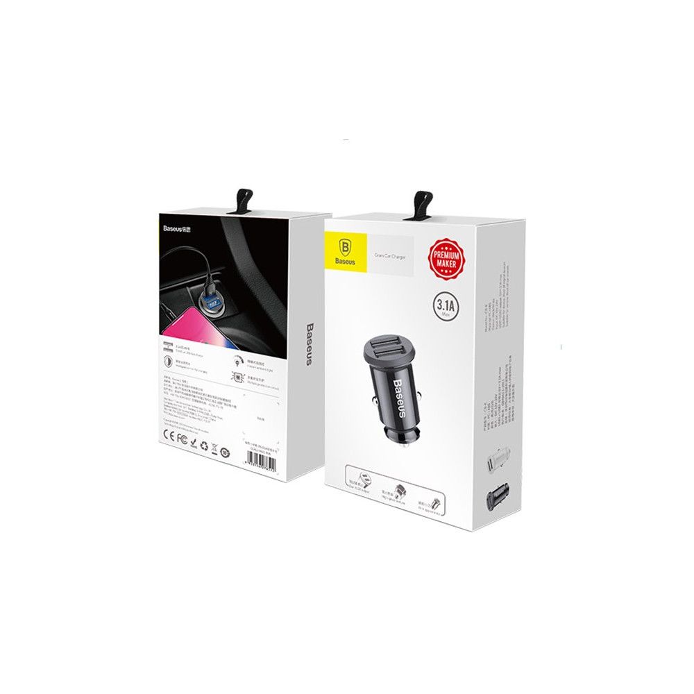 Baseus Grain Car Charger Mini Universal Smart Car Charger Black