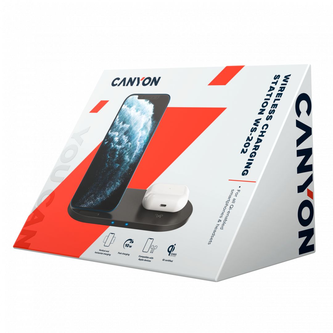 Canyon WS-202 2-in-1 Wireless charging station Black