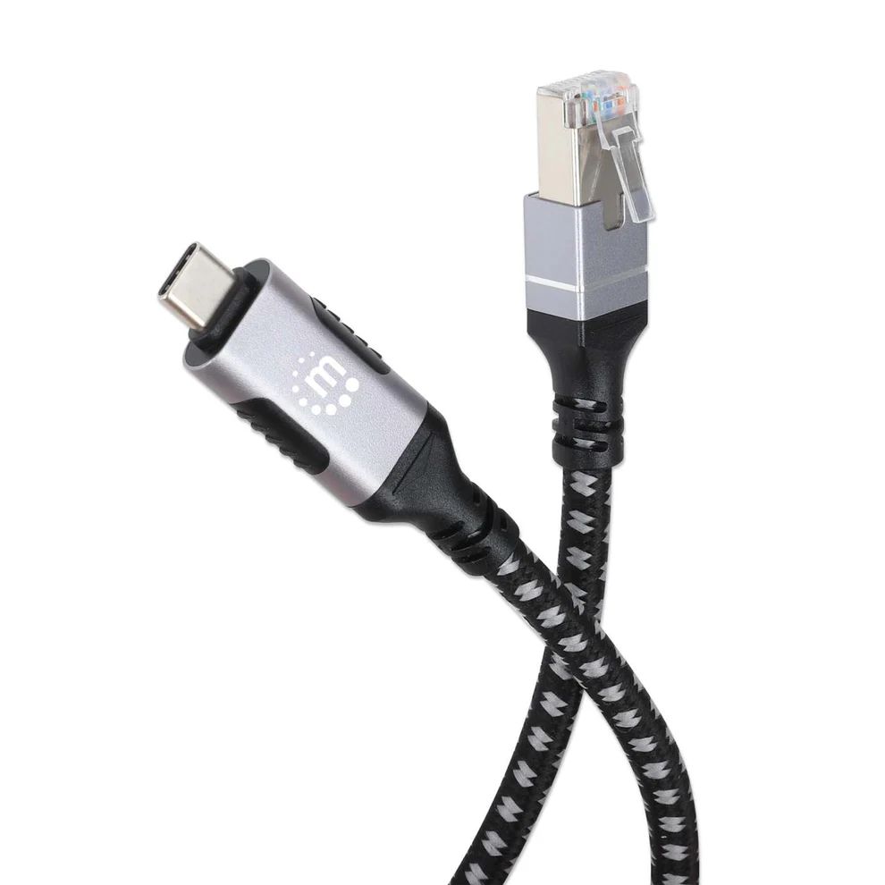 Manhattan CAT6 FTP USB-C to Gigabit Ethernet Network Cable 2m Black/Silver