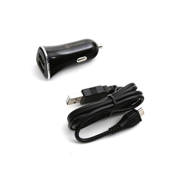 Platinet PLCR3B 3xUSB 5,2A 1m microUSB kábellel Black