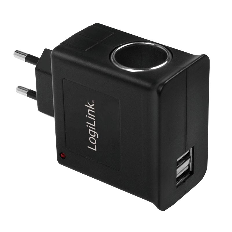 Logilink PA0046 Power Socket Adapter 2xUSB ports + 1x cigarette lighter socket 12W Black