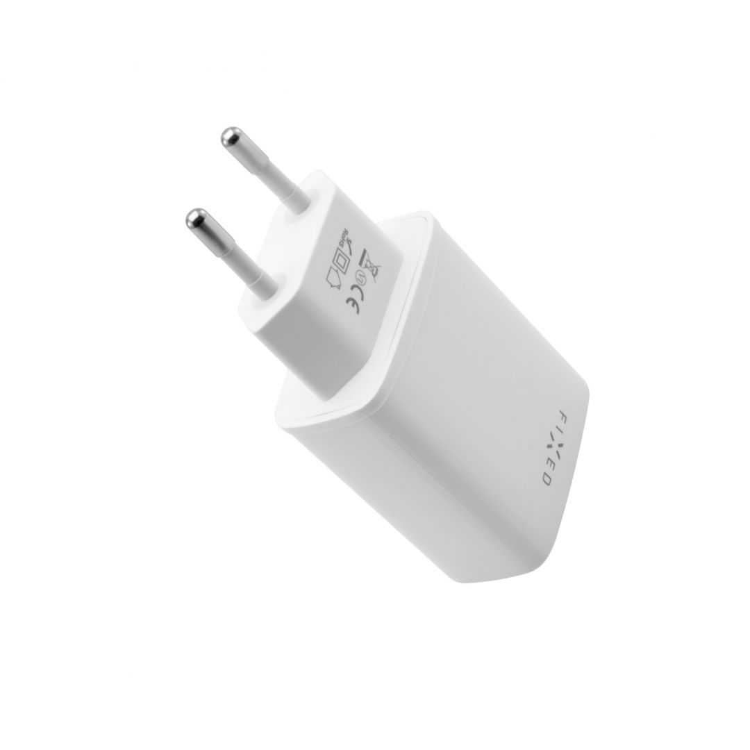 FIXED hálózati töltő USB-C és USB kimenettel, PD, 30W, fehér