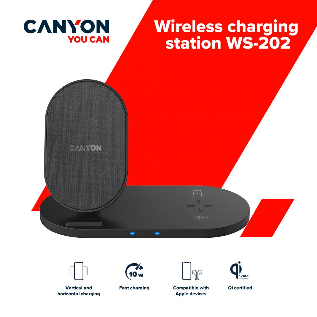 Canyon WS-202 2-in-1 Wireless charging station Black