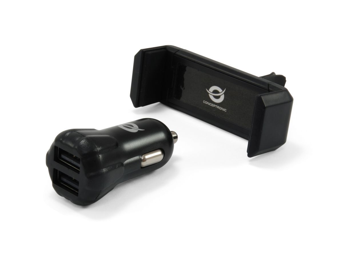 Conceptronic  CUSBCAR2AKIT 2-Port USB Car Charger Kit Black