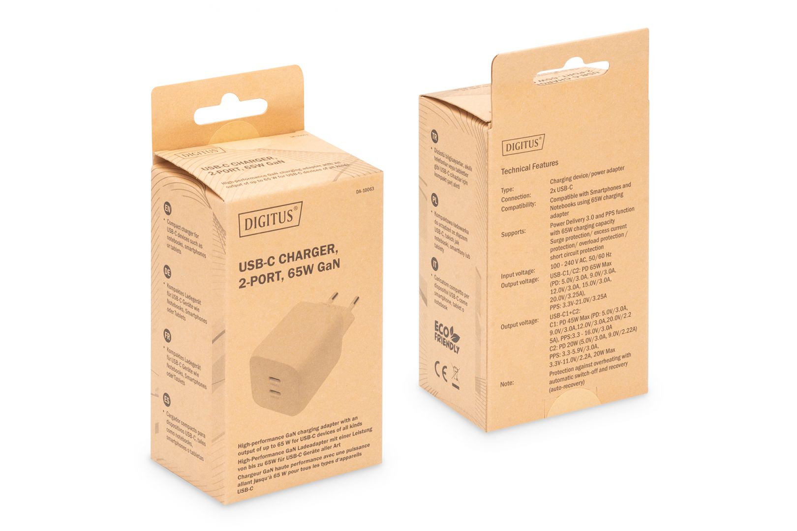 Digitus DA-10063 USB-C Charger 2-port, 65W GaN White