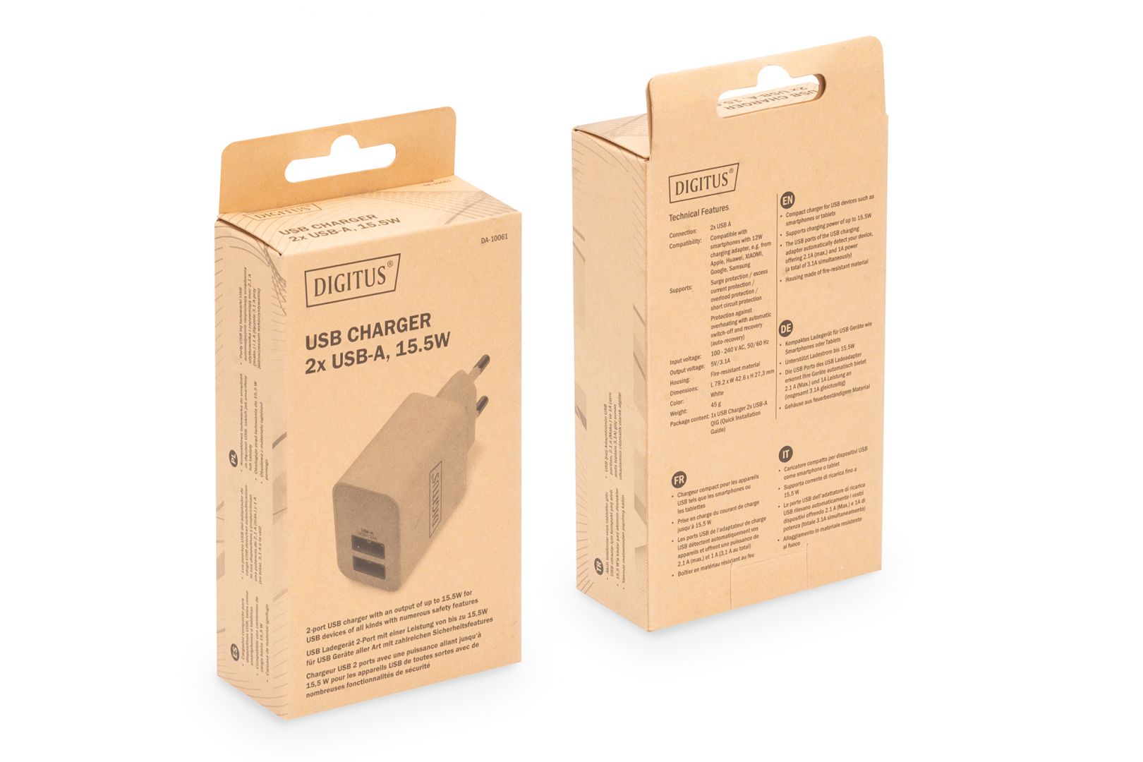 Digitus DA-10061 USB Charger 2x USB-A 15,5W White