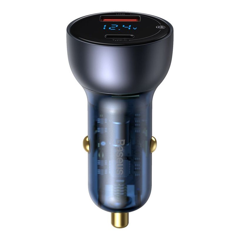 Baseus USB/USB-C 65W 5A SCP QC 4.0 + PD 3.0 LCD + Type-C Cable Car Charger Grey