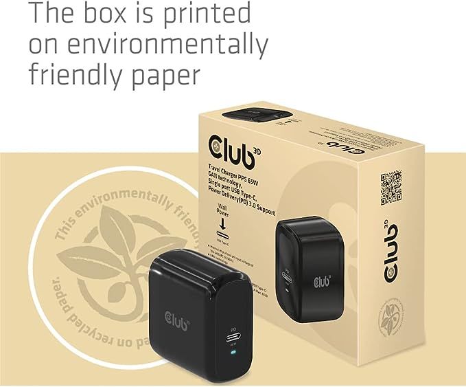 Club3D USB Charger Black+USB-C cable Red