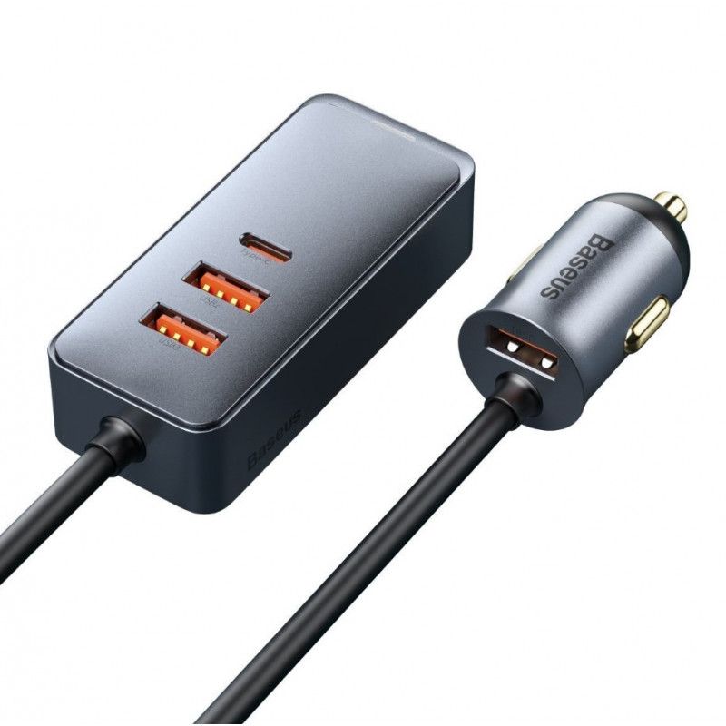 Baseus Share Together autós töltő hosszabbítóval 3x USB USB-C 120W Grey