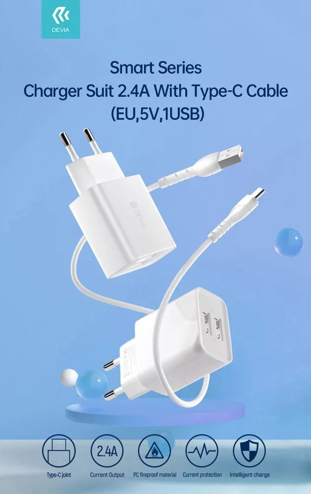 Devia Smart Series Charger Suit 2,4A with Type-C Cable 1m White