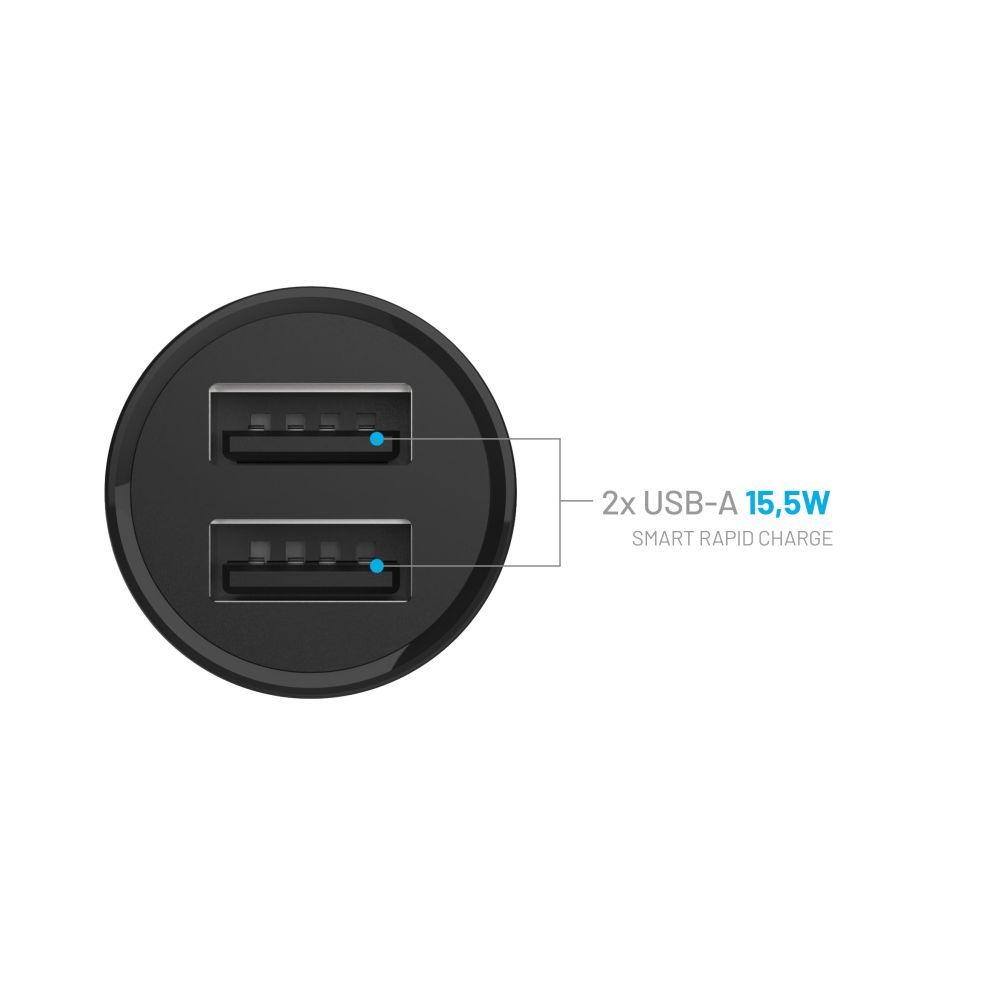 FIXED USB autós töltő 2 USB aljzattal 15W + USB/Lightning kábel, fekete, FIXCC15N-2UL-BK