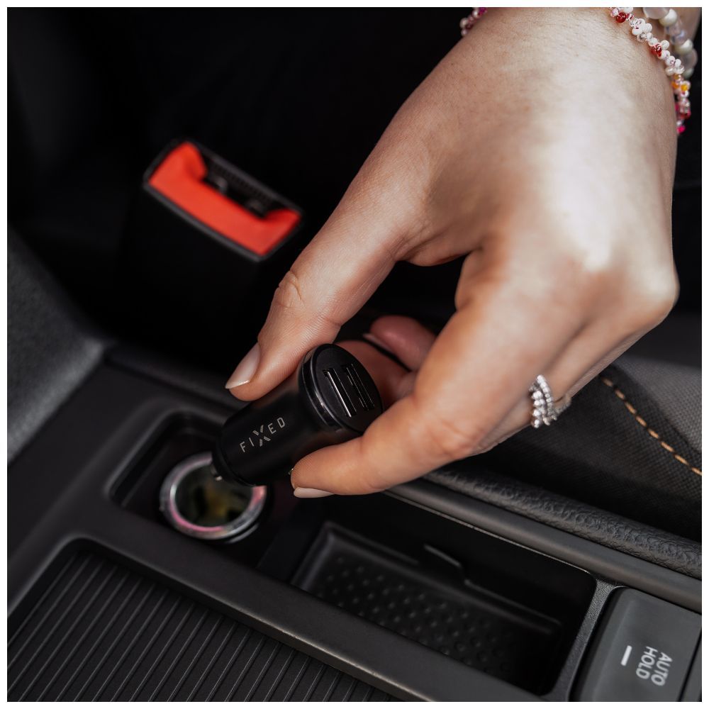 FIXED USB autós töltő 2 USB aljzattal 15W + USB/micro USB kábel, fekete, FIXCC15N-2UM-BK