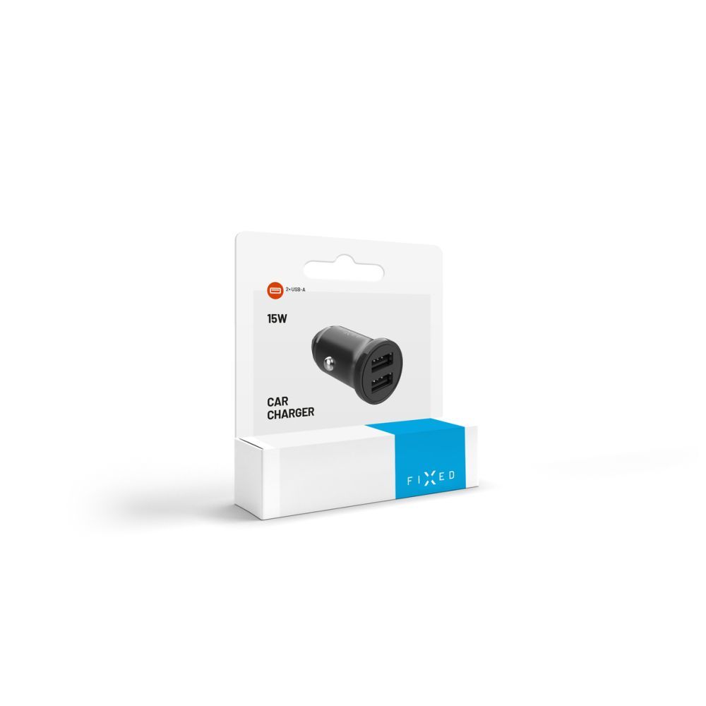 FIXED USB autós töltő 2 USB aljzattal 15W, fekete, FIXCC15N-2U-BK