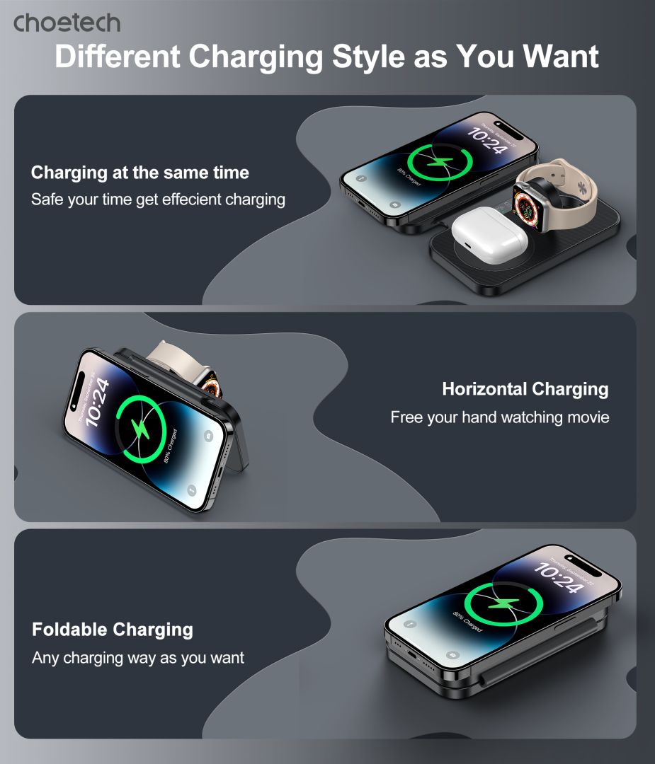 Choetech  T616-F 3in1 Wireless Charger Black