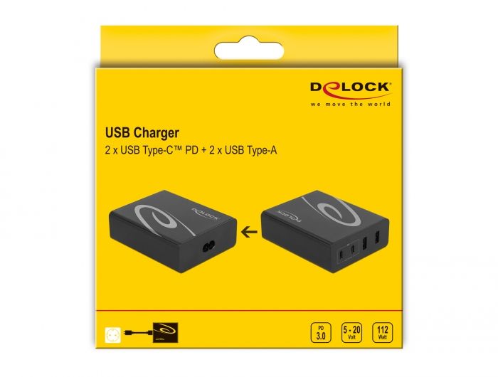 DeLock USB Charger 2x USB Type-C PD + 2x USB Type-A with 112W